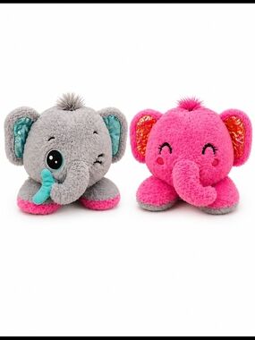 Plush Elephant Toy - Gray & Hot Pink Cute Cuddly Pair